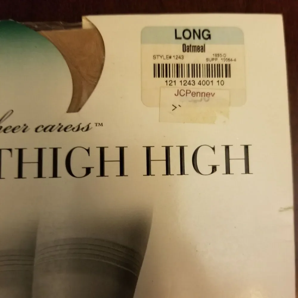 JCPenney Sheer Caress Sheer Thigh High Reinforced Toe Oatmeal Beige Size Long